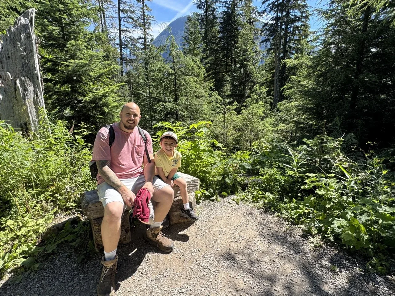 Resting on a provided bench along the trail
