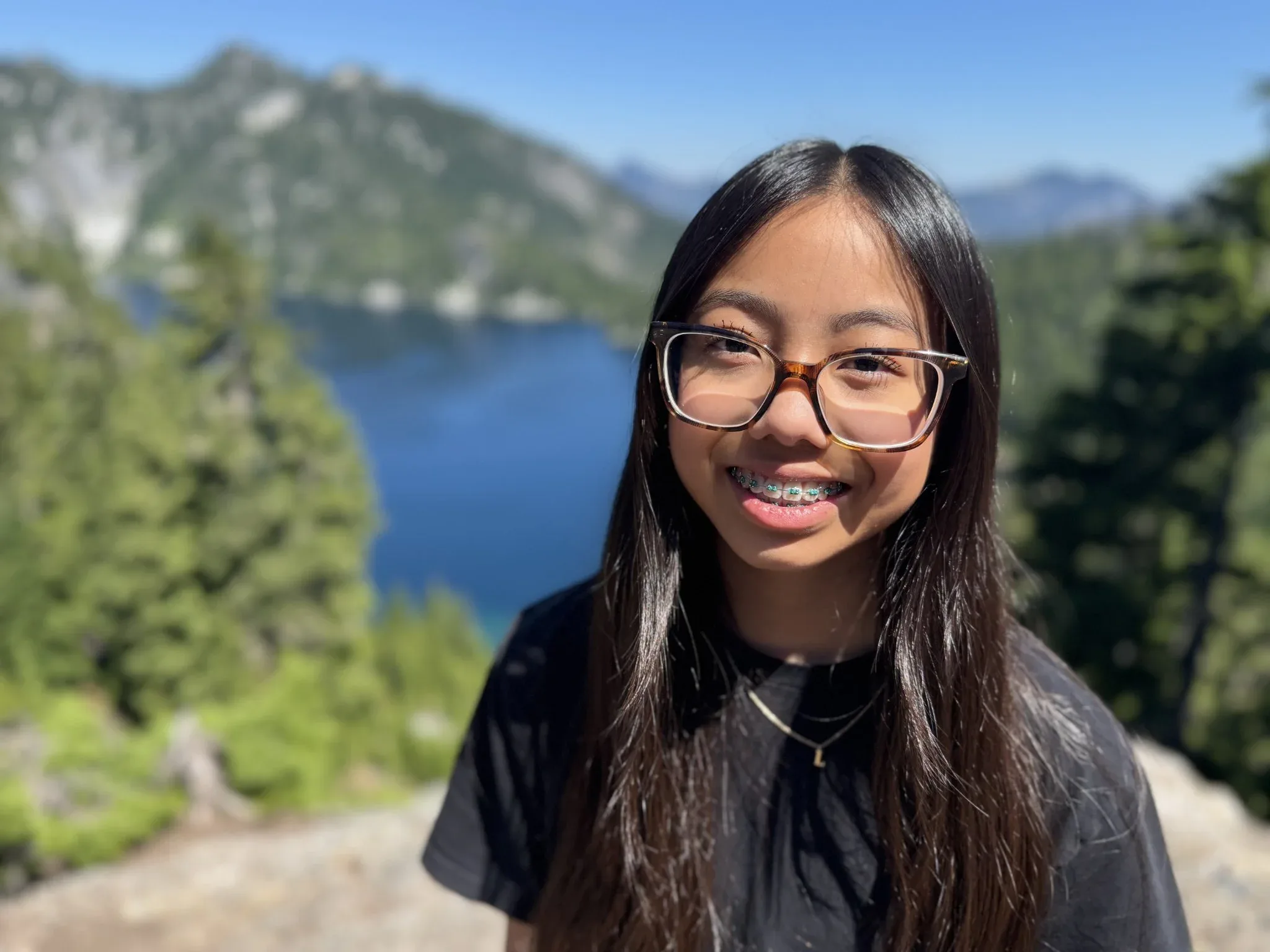 Portrait of Leah above Snow Lake.